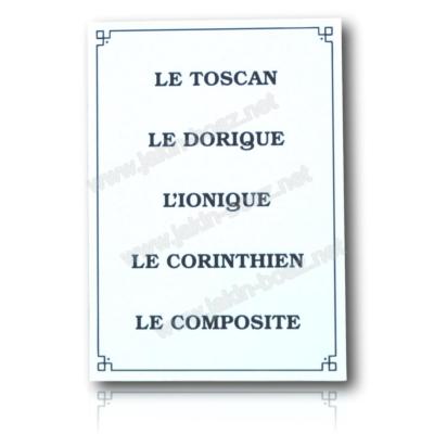 Cartouche de Voyage du Compagnon Les 5 Ordres d'Architecture REAA Plaque Dibon